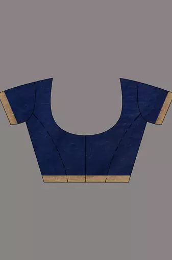 Beige And Blue Cotton Handwoven Soft Saree With Stripe Pattern