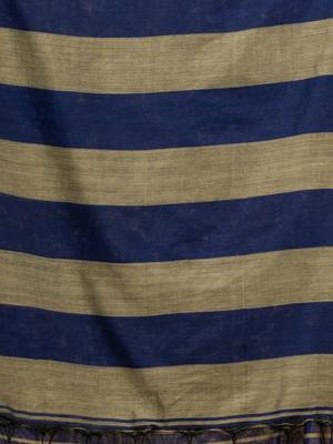 Ecru And Blue Cotton Handwoven Soft Saree With Stripe Pattern 5