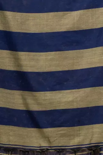 Ecru And Blue Cotton Handwoven Soft Saree With Stripe Pattern