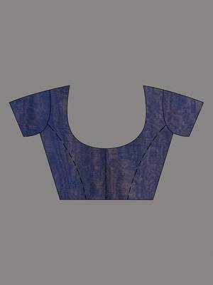 Ecru And Blue Cotton Handwoven Soft Saree With Stripe Pattern 6
