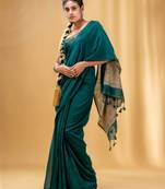 Teal Cotton Handwoven Soft Saree With Gheecha Pallu