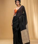 Black Cotton Handwoven Soft Saree With Gheecha Pallu