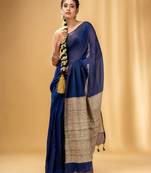 Blue Cotton Handwoven Soft Saree With Gheecha Pallu