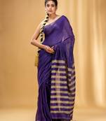 Allover Sequin Weaving Violet Cotton Handwoven Saree With Gheecha Stripe Pallu