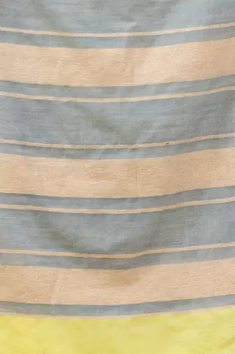 Lime Green Cotton Handwoven Soft Saree With Stripe Pallu In Grey And Beige
