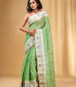 Allover Texture Motifs Pistachio Green Handwoven Cotton Tant Saree