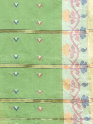 Allover Texture Motifs Pistachio Green Handwoven Cotton Tant Saree 5
