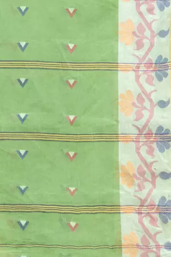 Allover Texture Motifs Pistachio Green Handwoven Cotton Tant Saree