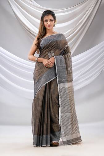 Black Muslin Tissue Handwoven Soft Saree With Texture Motifs