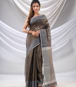 Black Muslin Tissue Handwoven Soft Saree With Texture Motifs
