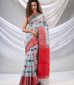 Sky Blue Cotton Handspun Soft Saree With Nakshi Design