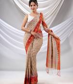 Beige Cotton Handwoven Saree With Jamdani Design