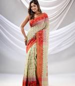 Pistachio Green Cotton Handwoven Soft Saree With Floral Nakshi Borders