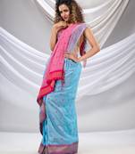 Sky Blue Cotton Handwoven Soft Saree With Floral Buttas