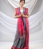 Grey Cotton Handwoven Soft Saree With Floral Buttas