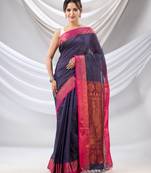 Navy Blue Silk Matka Soft Saree With Checked Pattern