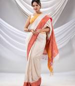 White Silk Matka Soft Saree With Checked Pattern