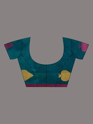Teal Cotton Blend Handwoven Saree With Woven Design 6