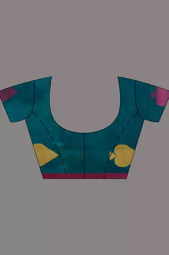 Teal Cotton Blend Handwoven Saree With Woven Design