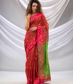 Red Tissue Handwoven Soft Saree With Floral Nakshi Borders