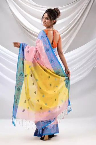 Baby Pink Tissue Handwoven Soft Saree With Floral Nakshi Borders