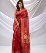 Brick Red Cotton Blend Handwoven Saree With Nakshi Pallu