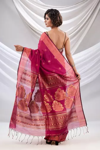 Magenta Cotton Blend Handwoven Saree With Nakshi Pallu