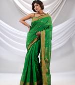 Green Cotton Blend Handwoven Saree With Nakshi Pallu