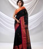 Black Cotton Handwoven Soft Saree With Zari Woven Nakshi Borders