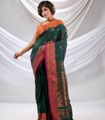 Castleton Green Cotton Handwoven Soft Saree With Zari Woven Nakshi Borders