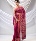 Magenta Cotton Handwoven Soft Saree With Jamdani Borders