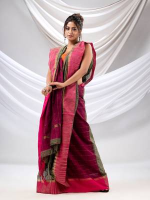Green Cotton Handwoven Soft Saree With Sequin Work 1