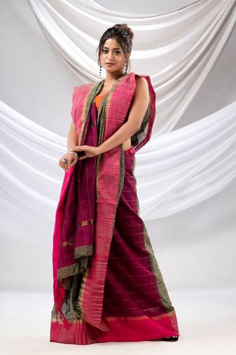Green Cotton Handwoven Soft Saree With Sequin Work