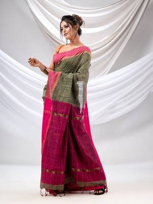 Green Cotton Handwoven Soft Saree With Sequin Work 3