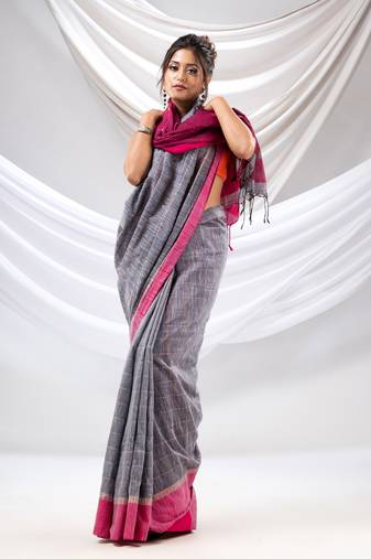 Grey Cotton Handwoven Soft Saree With Sequin Work