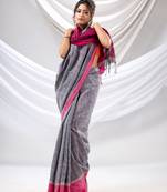 Grey Cotton Handwoven Soft Saree With Sequin Work