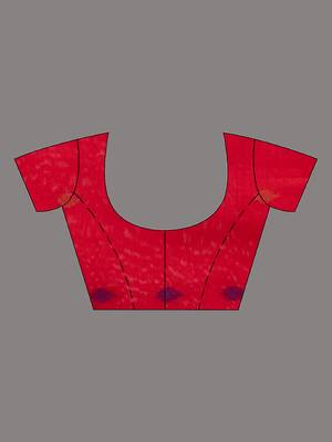 Red Cotton Blend Handwoven Saree With Floral Nakshi Borders 5