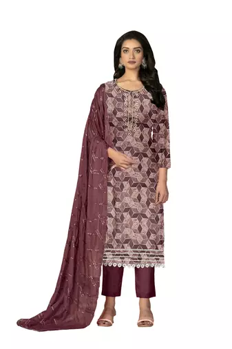 Women's multi unstitched hand work designer print with embroidered dupatta cambric cotton dress material (m-msmfc11269c)