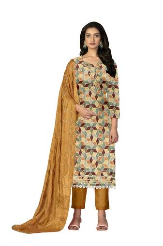 Women's unstitched hand work designer print with embroidered dupatta cambric cotton dress material (m-msmfc11269a)