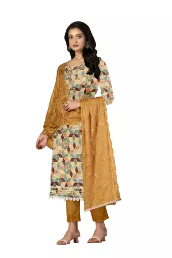 Women's hand work designer print with embroidered dupatta cambric cotton dress material