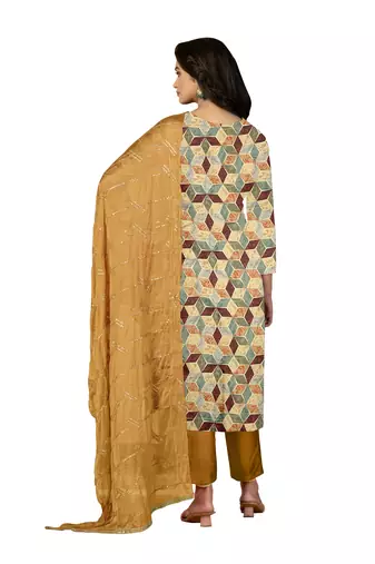Women's hand work designer print with embroidered dupatta cambric cotton dress material