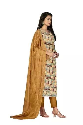 Women's hand work designer print with embroidered dupatta cambric cotton dress material