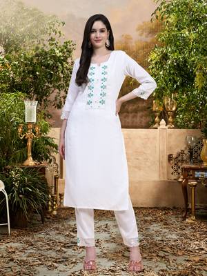 Trendmalls White Cotton Embroidery Kurta Pant with Dupatta Salwar Suit 3 Piece Set 4