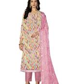 Women's multi hand work, heavy border and embroidered dupatta glass cotton dress material