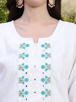 Trendmalls White Cotton Embroidery Kurta Pant with Dupatta Salwar Suit 3 Piece Set 6