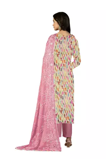 Women's multi hand work, heavy border and embroidered dupatta glass cotton dress material