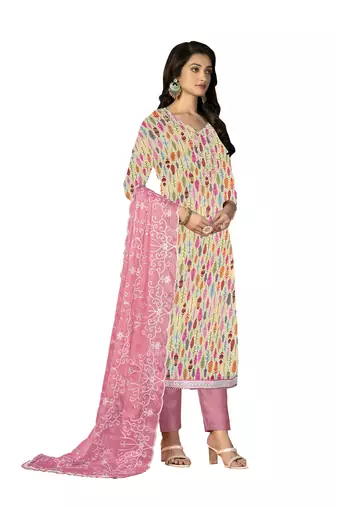 Women's multi hand work, heavy border and embroidered dupatta glass cotton dress material