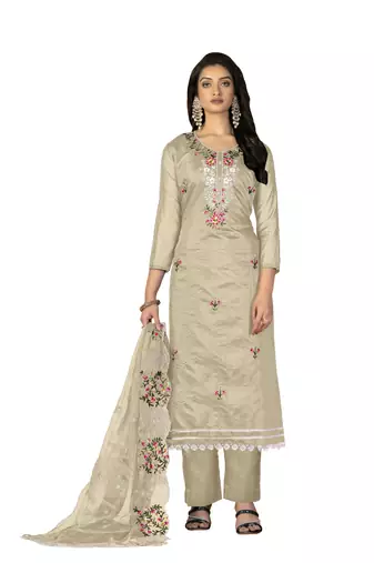 Women's grey unstitched multi thread embroidery with embroidered dupatta modal chanderi dress material (m-msmfc11274c)