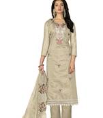 Women's grey multi thread embroidery with embroidered dupatta modal chanderi dress material