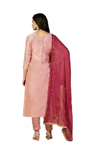 Women's peach unstitched hand work, heavy border with embroidered dupatta modal cotton dress material (m-msmfc11266a)